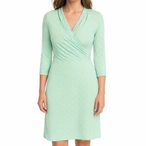 J. McLaughlin Blue Gold Scroll Print Catalina Cloth Wrap Panama Dress Size S